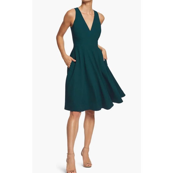Dress the Population Catalina Fit Flare Midi Cocktail Pine Large - Picture 1 of 5